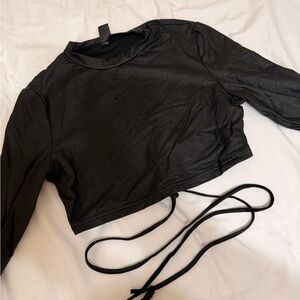 SHEIN Matte Leather Black Long Sleeve Crop Top😍🤩